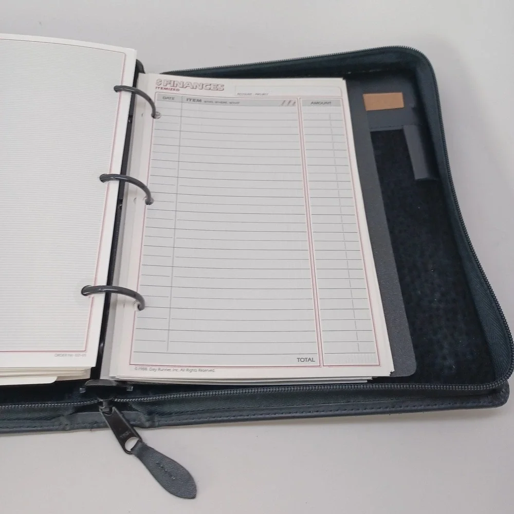 Day Runner Genuine Black‎ Leather Zip Around Organizer Binder Planner Business